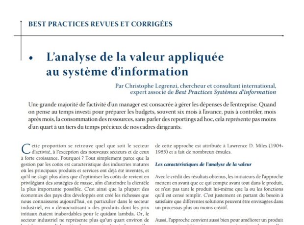 anal val L'analyse de la Valeur appliquée au SI
