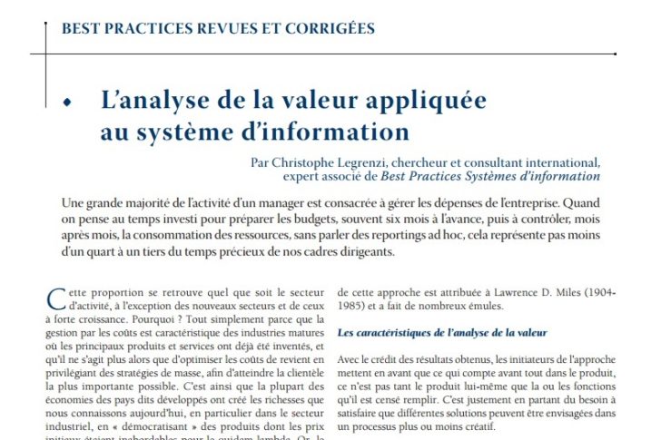 L'analyse de la Valeur appliquée au SI
