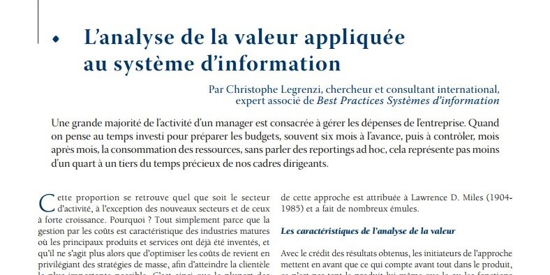 anal val L'analyse de la Valeur appliquée au SI